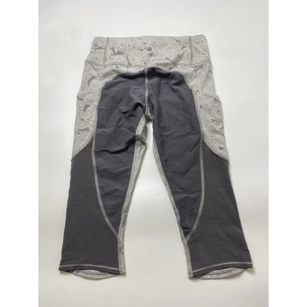 Athleta Women's Size Small Patterned Cropped White Gray Leggings